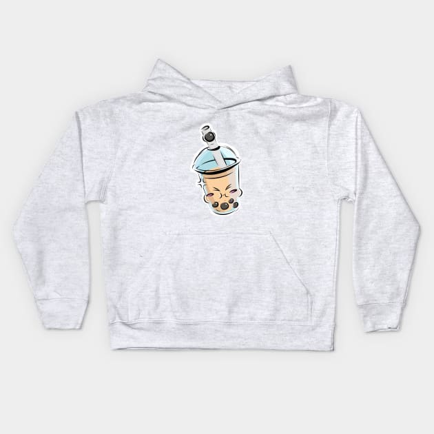 Boba struggling for a pearl! Kids Hoodie by Pakanese_Art